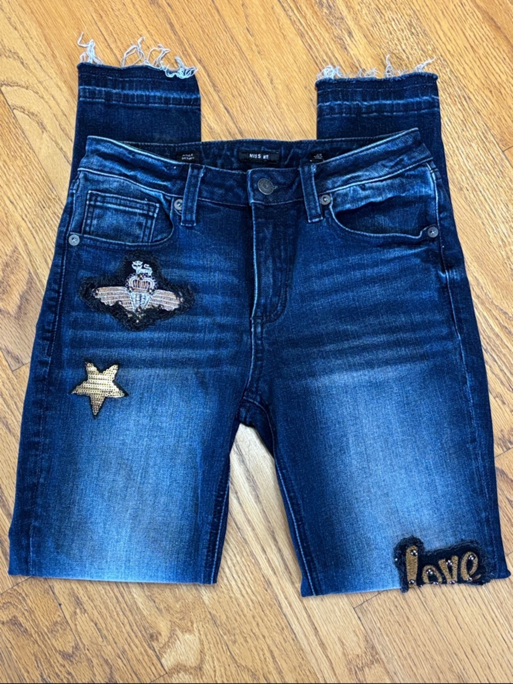 -Miss Me Skinny Ankle 9" High Rise Dark Wash Patchwork Star Love Y2K Jean W/26 - Picture 4 of 15